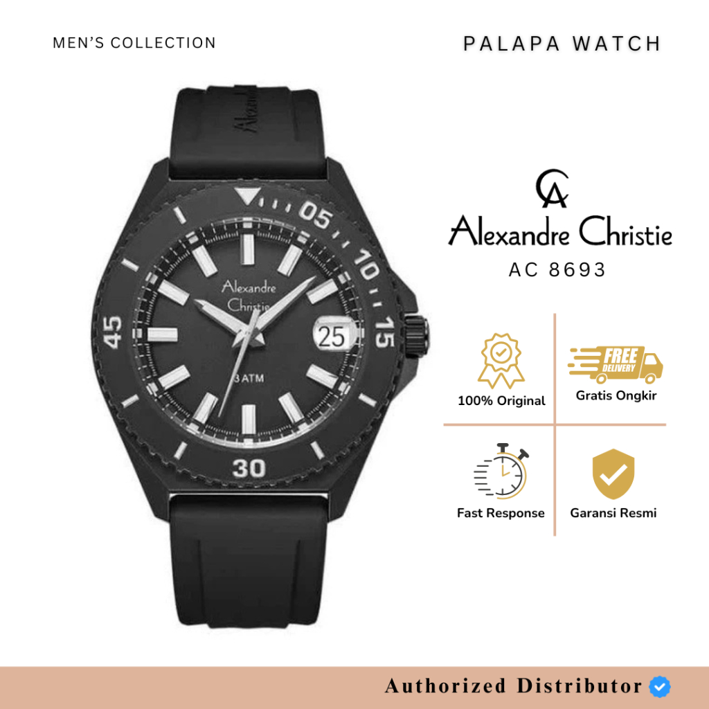 Jam Tangan Pria Alexandre Christie AC 8693 / ac8693 / 8693 Rubber Original Garansi 1 Tahun