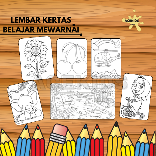 

Lembar Kertas HVS Belajar Mewarnai Ukuran A4 Pensil Warna Set Mix Acekids
