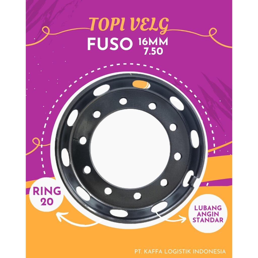 TOPI VELG FUSO RING 20 LUBANG 10 TEBAL 16 MM LUBANG ANGIN STANDAR