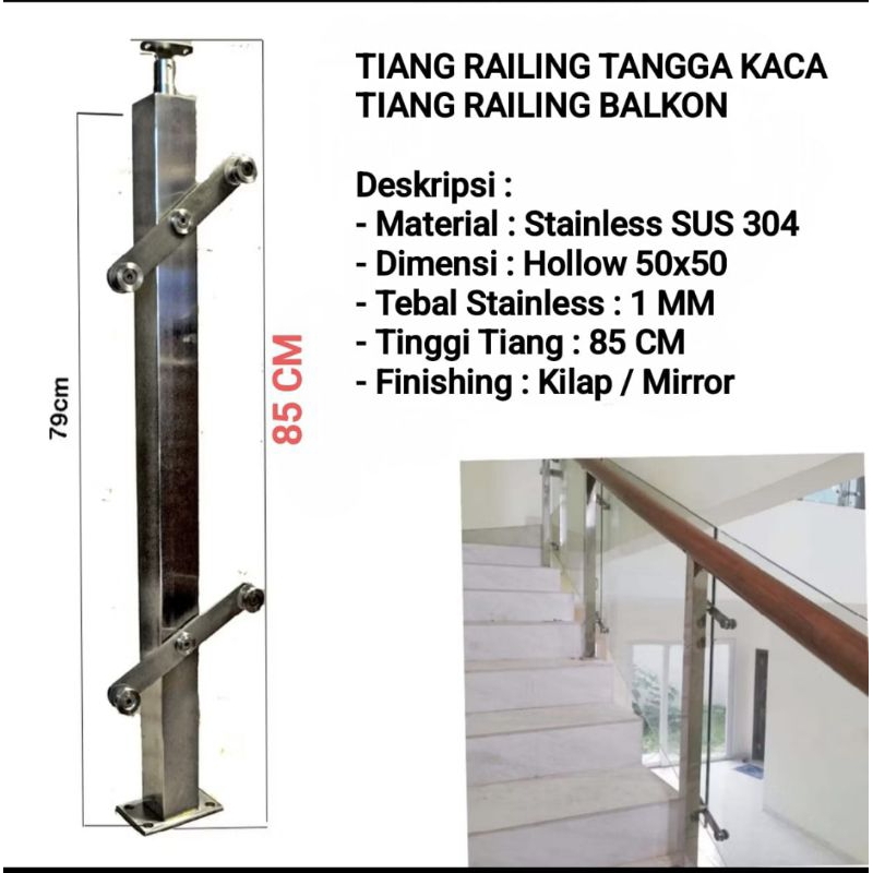 Tiang Railing Tangga 50x50 SUS 304