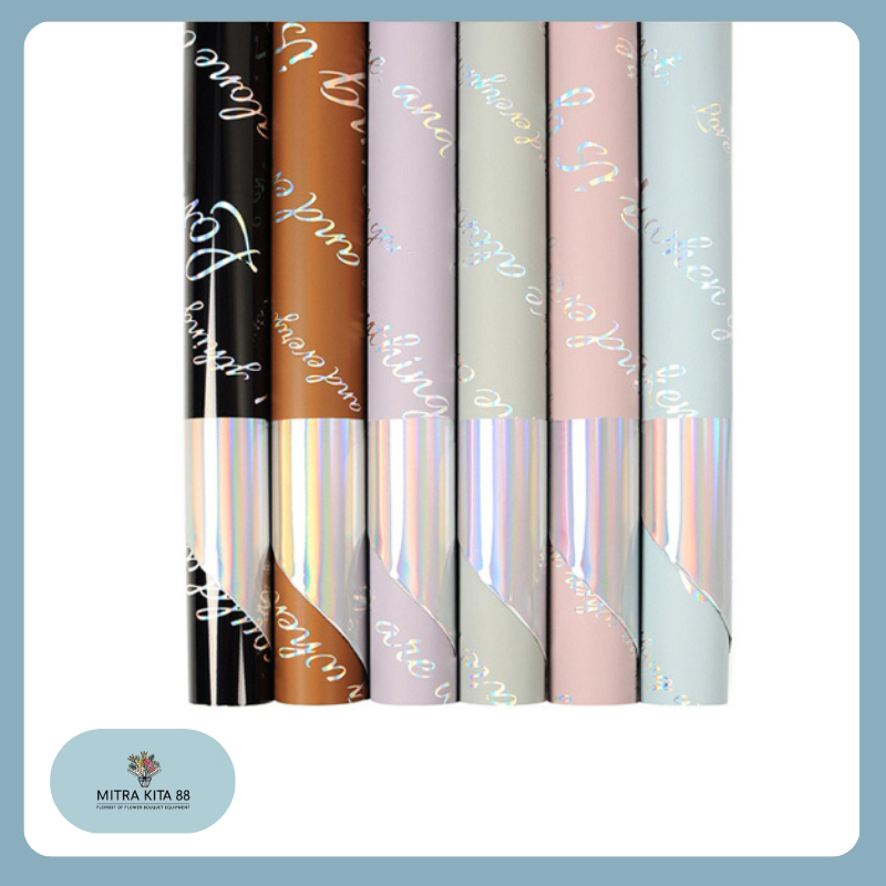 

Isi 20 LEMBAR Kertas Buket Bunga Bunga Hologram Bi Color Cellophane Flower Wrapping Paper Plastik OPP Rainbow KB056