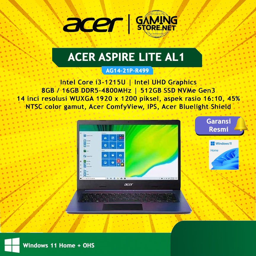 ACER ASPIRE LITE AL1 MAGICAL COLOR I3-1215 8GB DDR5 512GB 14.0 WUXGA IPS W11 OHS