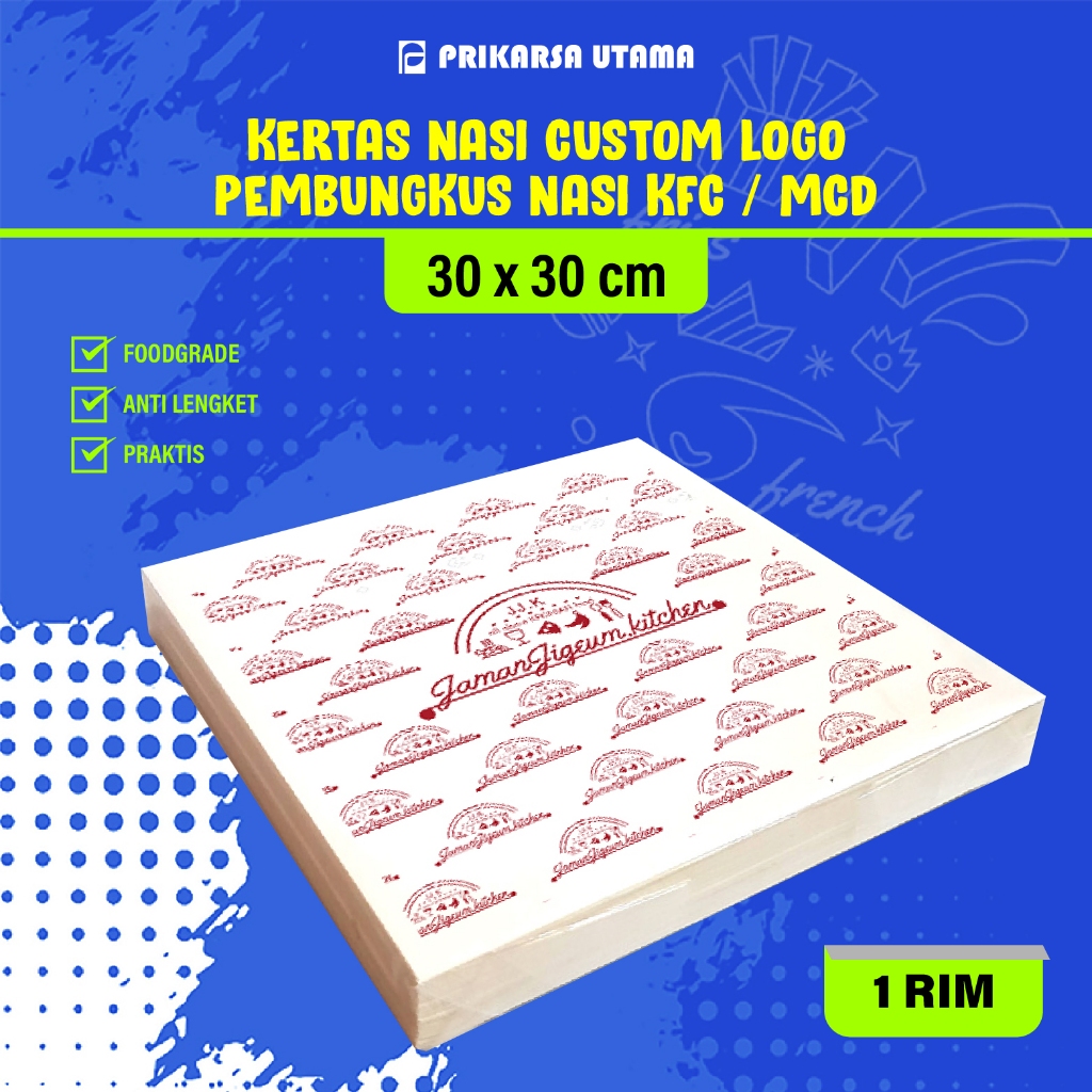 

Kertas Nasi Custom, Kertas Wrapping Nasi Kfc Custom Ukuran 30 x 30 cm