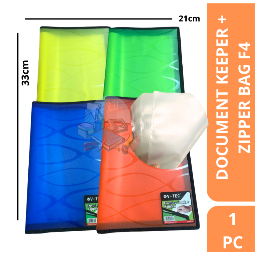 

[1 PC] Map Document Keeper + Zipper Bag Murah 4 Warna 20 40 60 Halaman Clear Holder Folding Ukuran F4 Vtec