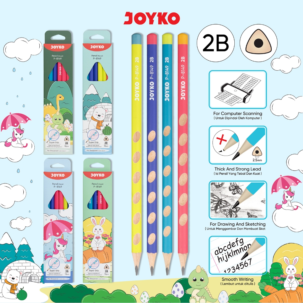 

JOYKO PENCIL TRIANGULAR PENSIL KAYU JOYKO 2B SEGITIGA MOTIF ANAK LUCU UJIAN P-8149 LUSIN [12PCS]