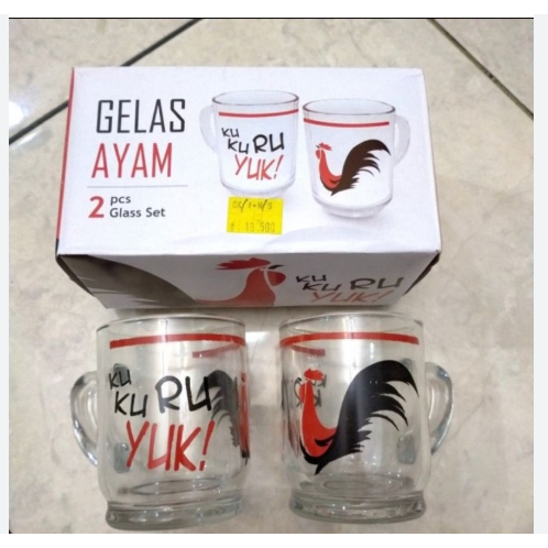 KYK GELAS COUPLE SET AYAM GELAS PASANGAN MOTIF AYAM GELAS AYAM GELAS COUPLE LUCU