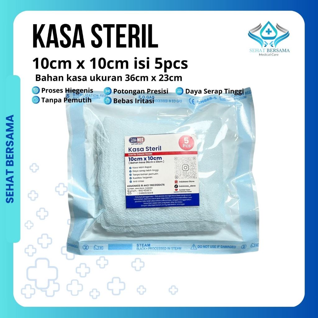 KASA STERIL GUNAMED / UKURAN 10cm x 10cm / ISI 5 PCS / POUCH / KASA GUNAMED