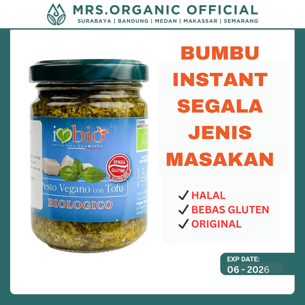 

Artigiana Genovese Organic Vegan Pesto With Tofu 130 Gr - Saus Sauce Bumbu Masak Organik
