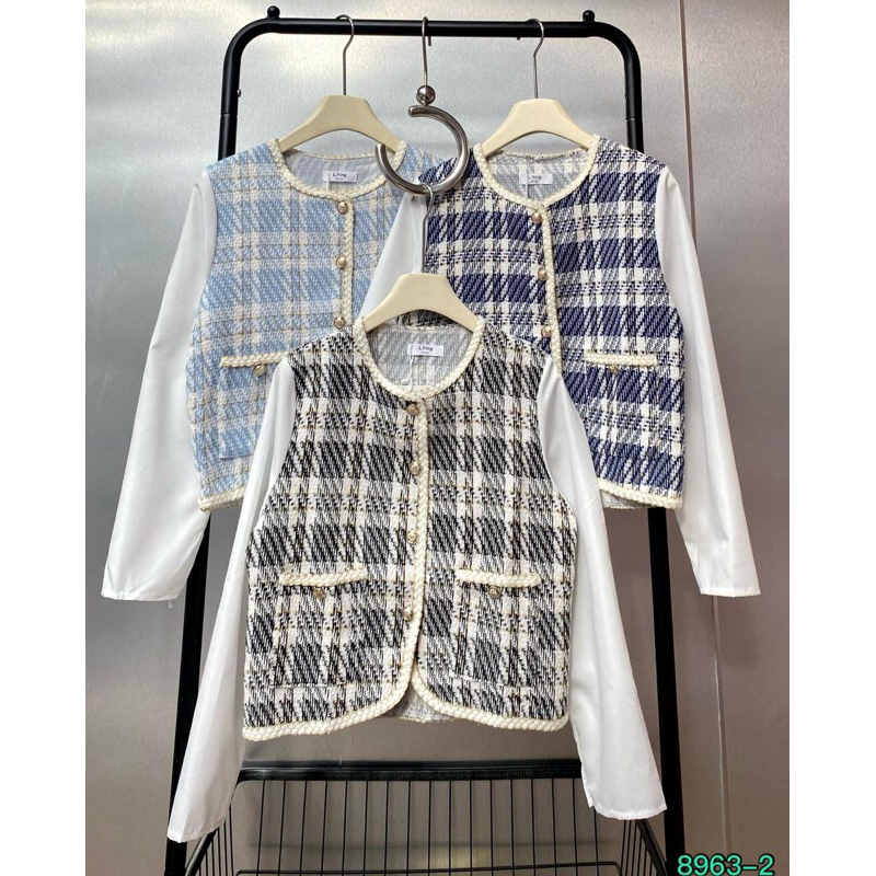 Kardigan tweed motif kotak