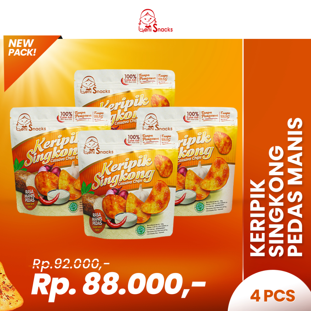 

Leni Snacks 4 Pcs Keripik Singkong Pedas Manis (New Pack)