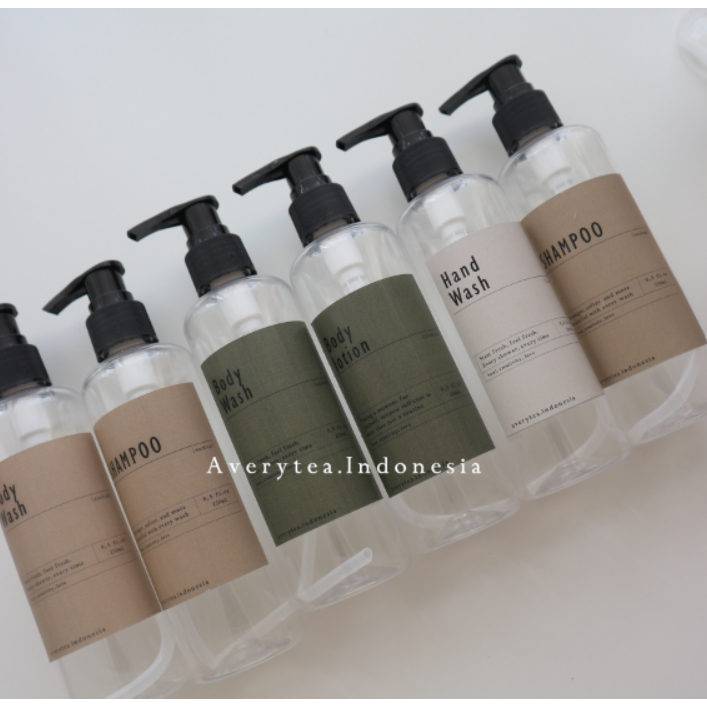 BOTOL SABUN/SHAMPOO/BOTOL AESTHETIC/STICKER MINIMALIS/250ML/BOTOL PLASTIC/WAJIB KARDUS