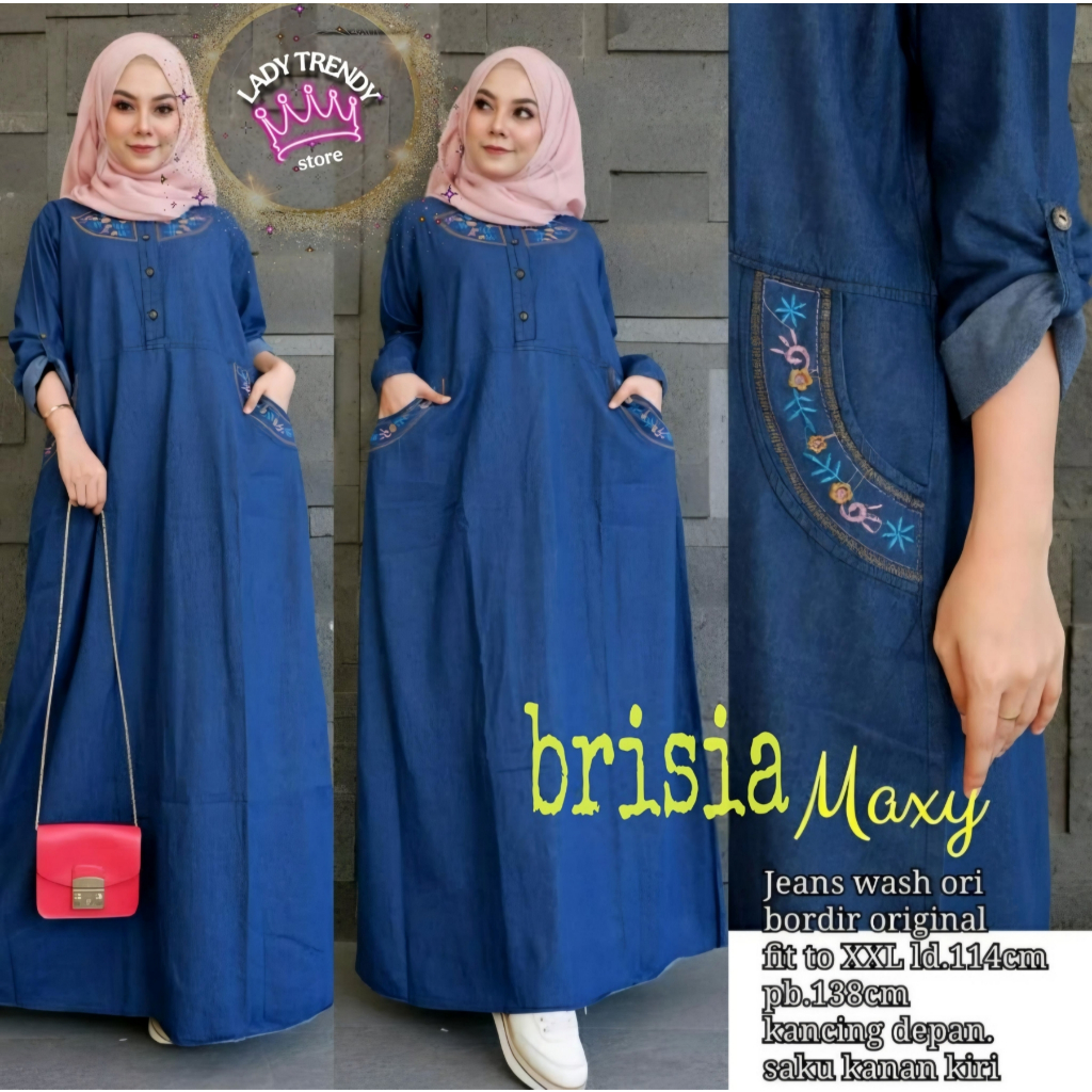Gamis Jeans Bordir  jumbo kekinian baju muslim wanita gamis jumbo ld 120