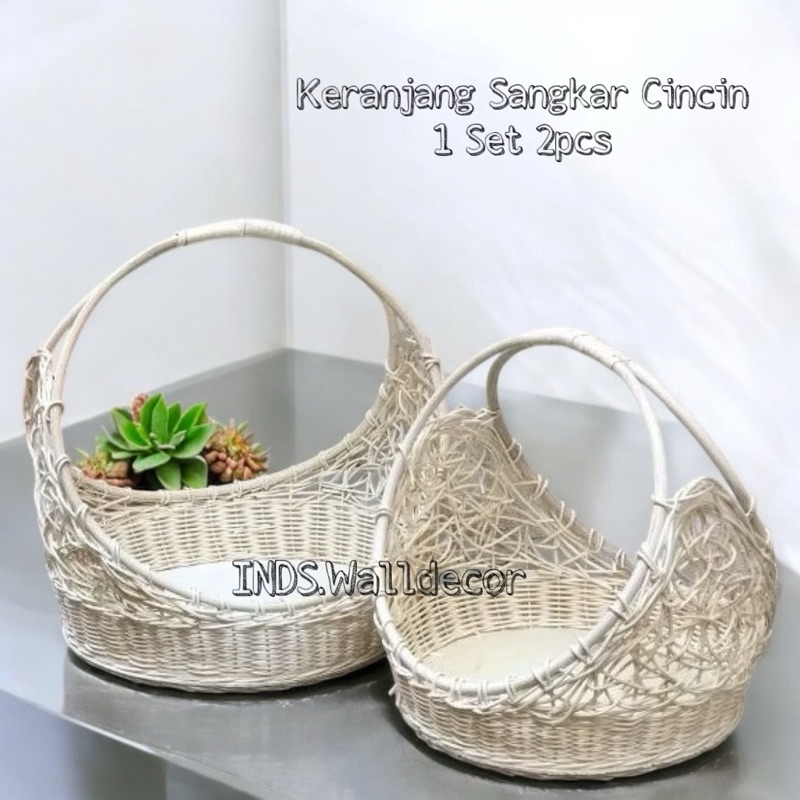 Keranjang Rotan Asli Model Cincin Keranjang Penyimpanan Rotan Set isi 2 Seserahan Pernikahan Keranja