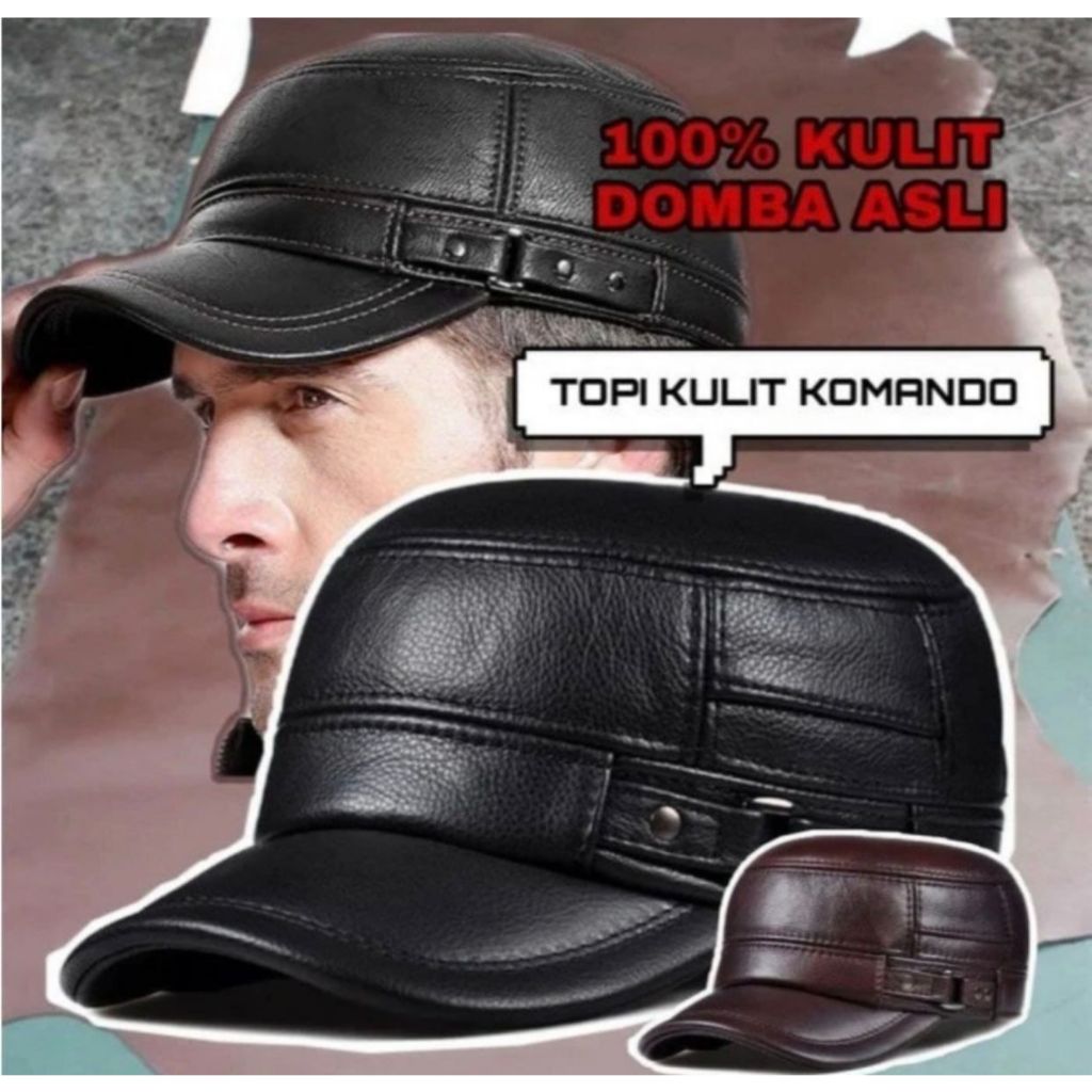 Topi Komando Kulit Asli Pria Dewasa Model Komando Ring