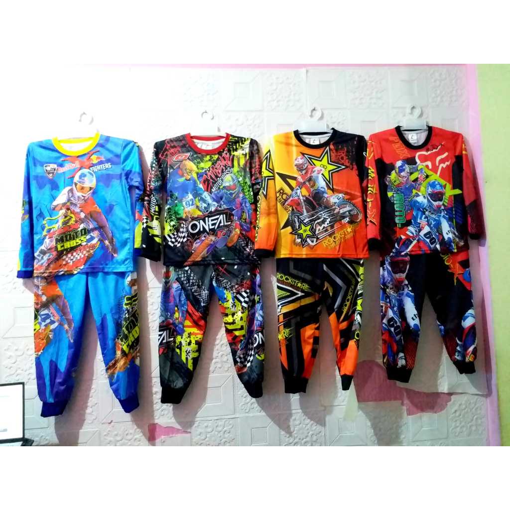 stelan baju balap anak/ stelan jersey motorcross lengan panjang/ baju balap anak keren untuk 2-12 th
