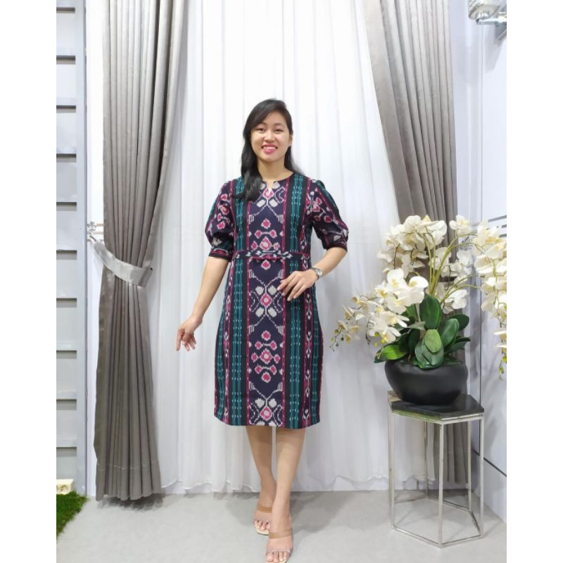 Dress tenun etnik Dress tenun baju tenun Dress kerja Dress bodycon full lapisan furing
