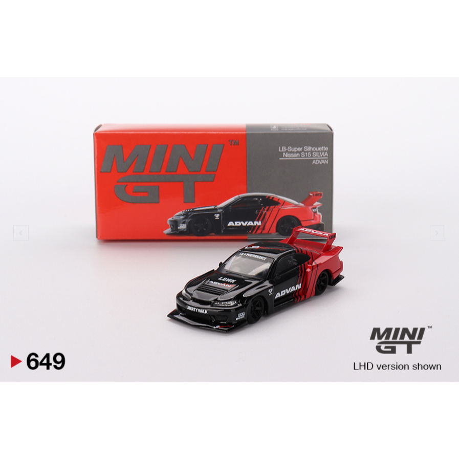 Mini GT LB-Super Silhouette Nissan Silvia S15 Advan RHD merah hitam LBWK Liberty Walk Mini Scale Die