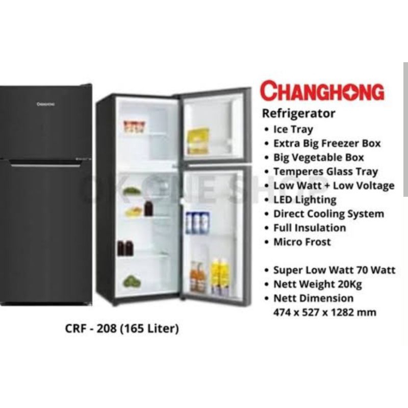 Kulkas changhong lemari es 2 pintu crf208 frizer freezer pendingin crf 208 jambi 165 liter