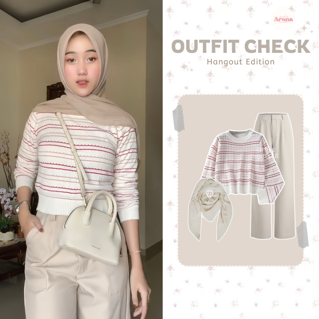 Arunaapparel - One Set Outfit Remaja (Hijab, Sweater, Celana) Setelan Outfit Hangout Ngopi Nongki Ng