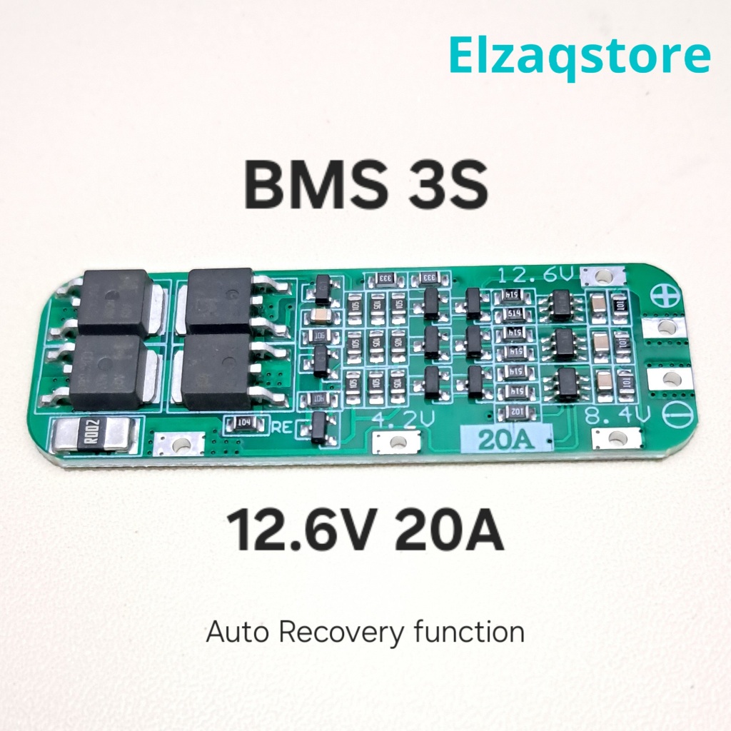 BMS 3S 3-Series 12.6V 20A Modul Cas Baterai Protection Lithium 18650 With Auto Recovery
