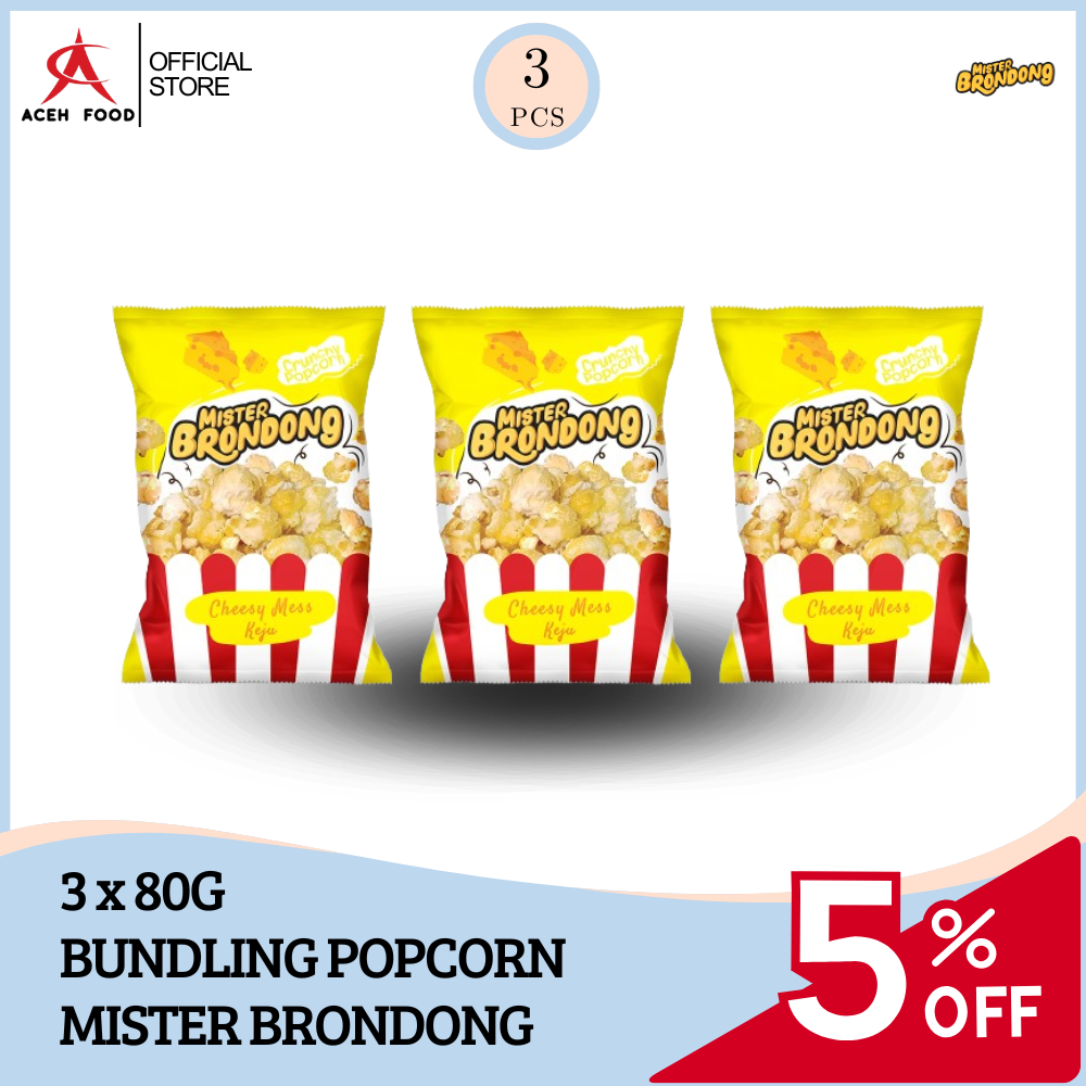 

Bundling Popcorn Mister Brondong Chessy Mess 80gr x 3pcs | Snack Jagung Manis Lezat, Gurih, Crispy, Renyah, Halal, PIRT | Makanan Ringan Rasa Keju Lumer | Cocok untuk Bekal, Cemilan Nonton, Anak Kos, Keluarga di Rumah, Oleh-oleh, Hampers | Aceh Food