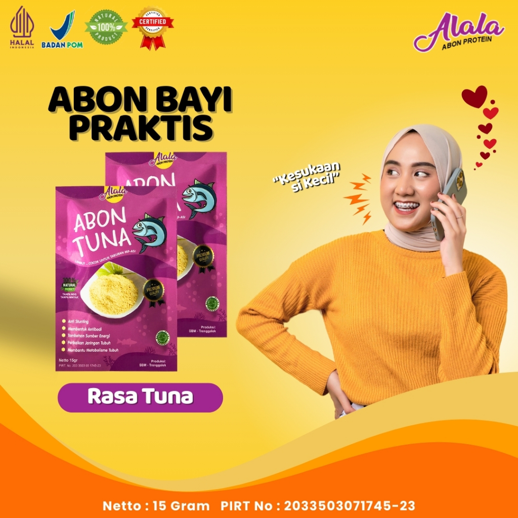 

Abon Bayi MPASI Patin Alala 8 Bulan+ Non MSG Halus Praktis Tabur Nasi Anti GTM Aman