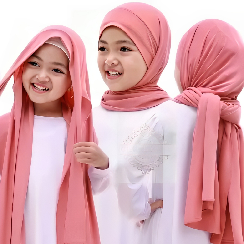 Jilbab Pashmina Malay Anak Tali Instan Jersey Remaja Kekinian Tanggung 4-10 Tahun
