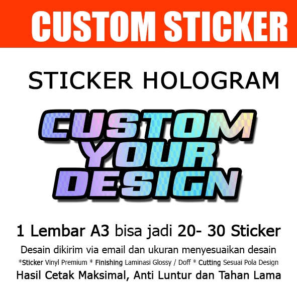 

Custom Sticker Vinyl Stiker Hologram A3 Logo Toko Bengkel Komunitas