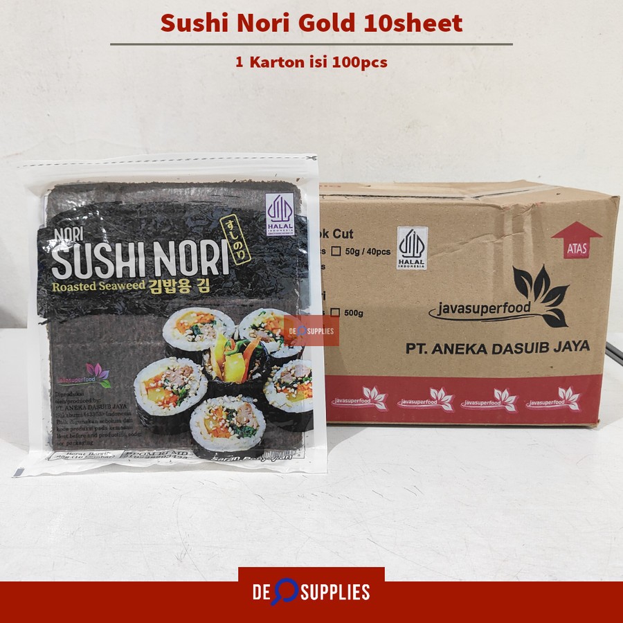 

[KARTON] Java Sushi Nori Gold 10 Lembar (1 dus isi 100pcs) Nori Korea Rumput Laut Seaweed Halal