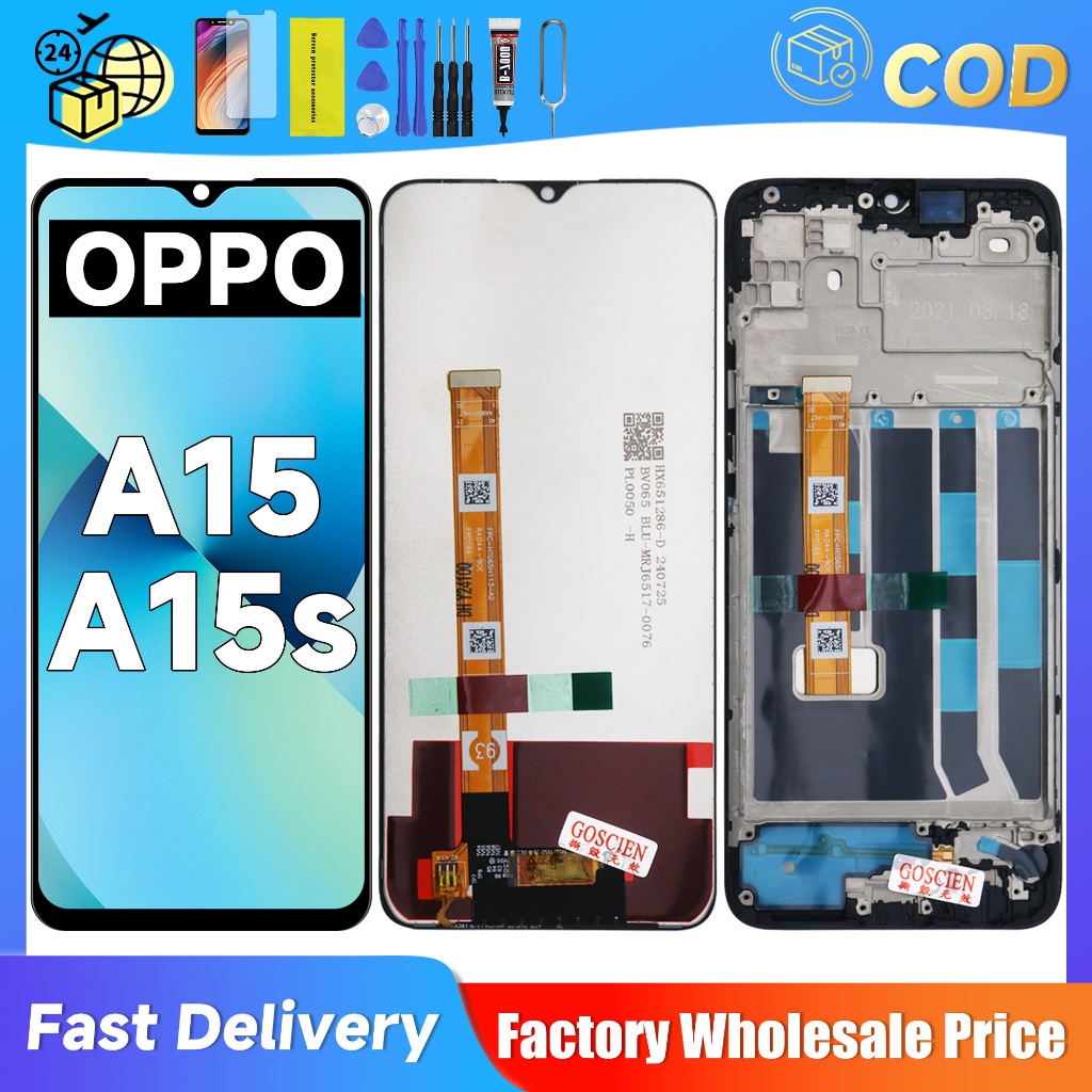 Tools + Frame Original LCD OPPO A15 A15s CPH2185 CPH2179 LCD Fullest Display Asli Layar Sentuh denga