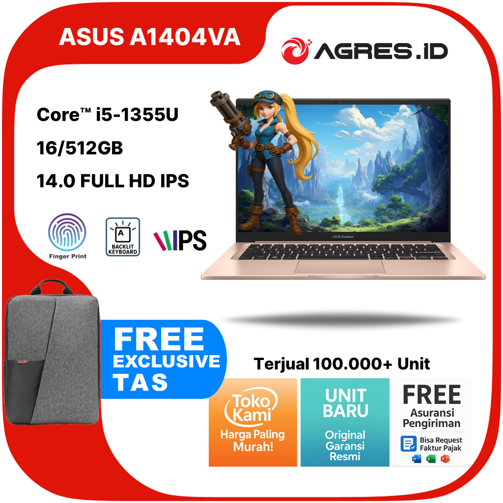 ASUS VIVOBOOK 14 A1404VA I5 1335 16GB 512GB W11+OHS 14.0FHD VIPS BLU -VIPS558 GARANSI RESMI