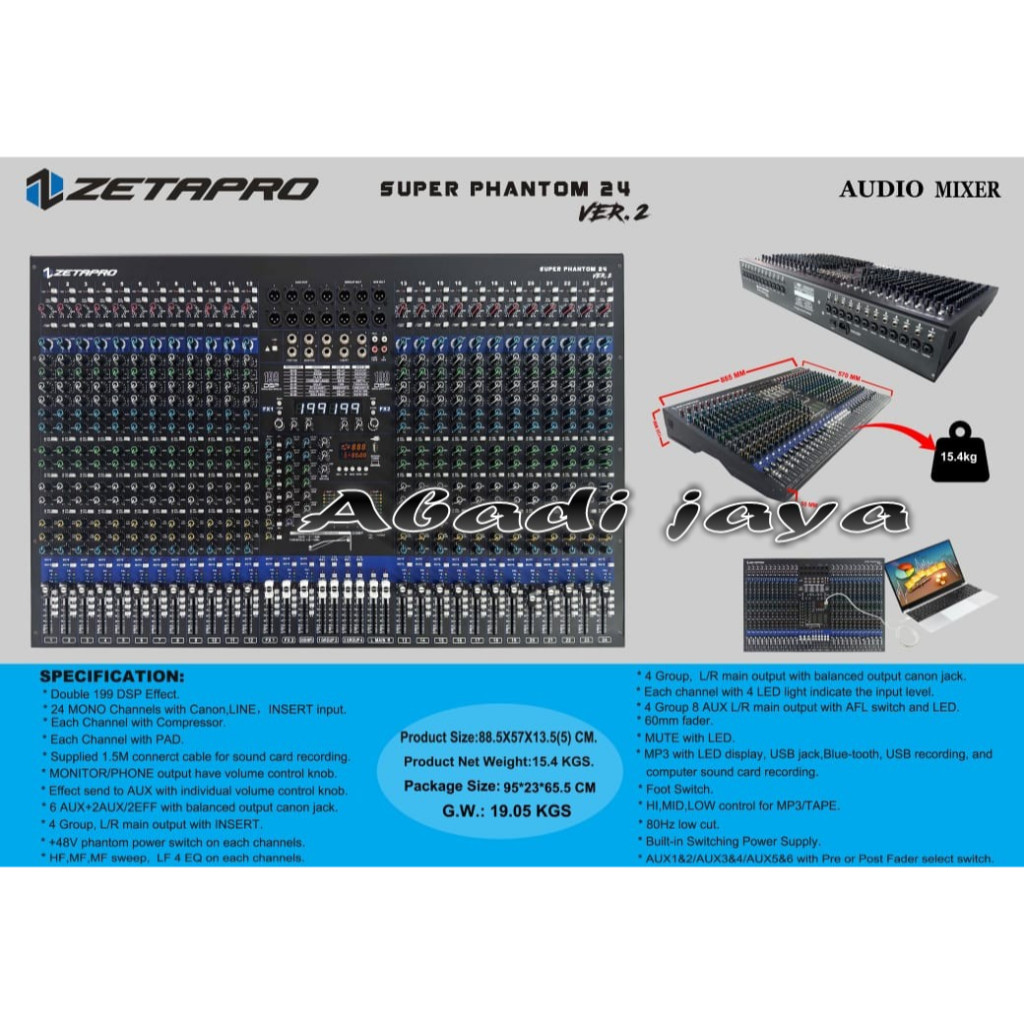 Mixer 24 Channel ZETAPRO SUPER PHANTOM 24 VER.2 / VER 2 Double Effect Original