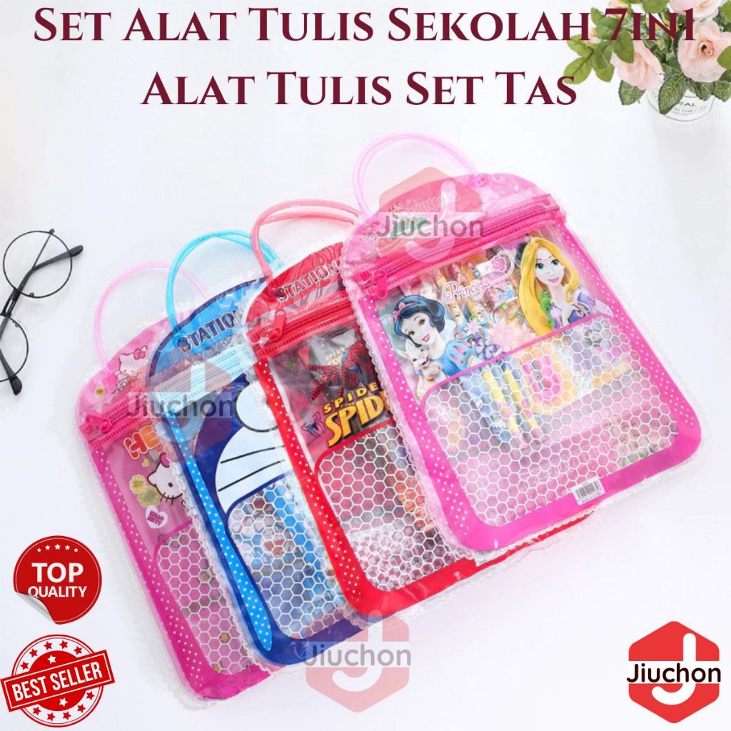 

JIUCHO Set Paket Lengkap Peralatan Menulis Anak Tas Buku Pensil Penggaris Penghapus Rautan Bergambar