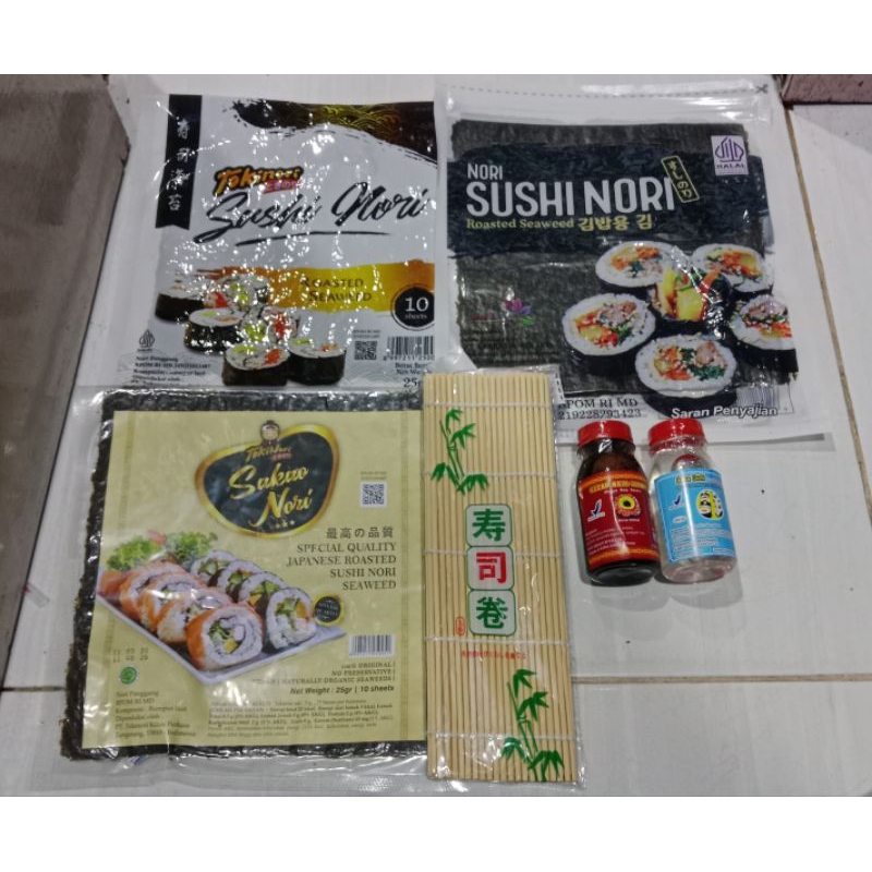 

Paket bahan sushi tipe 4 lengkap nori sushi murah java sakao toki nori cuka bambu sushi Shoyu dried seaweed termurah