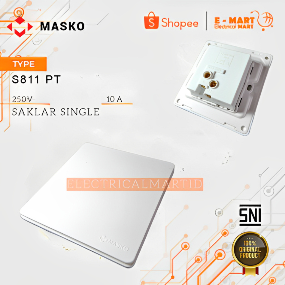 MASKO Saklar ENGKEL SLIM Putih S811 PT Saklar Tunggal Minimalis