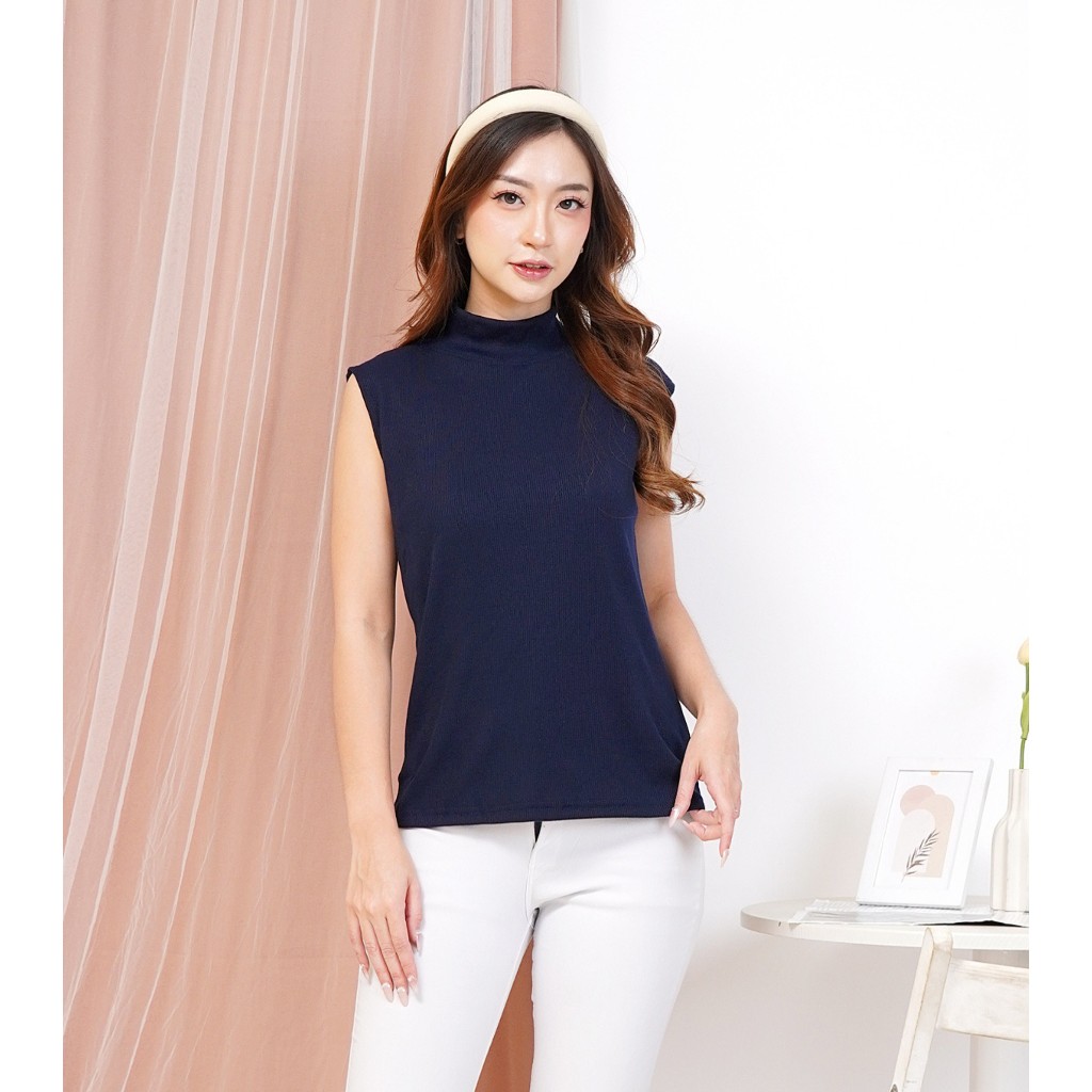 Manset Baju Inner Rajut Knit Tanpa Lengan Pendek Jumbo Turtleneck Wanita Knit Top Sleeveless CP