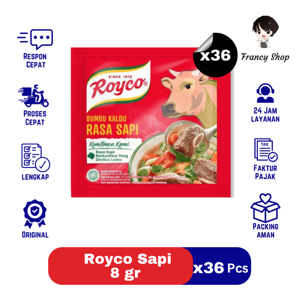

Paket Murah Royco Sapi Bumbu Penyedap Rasa Sachet 8 gr renceng x36 Pcs
