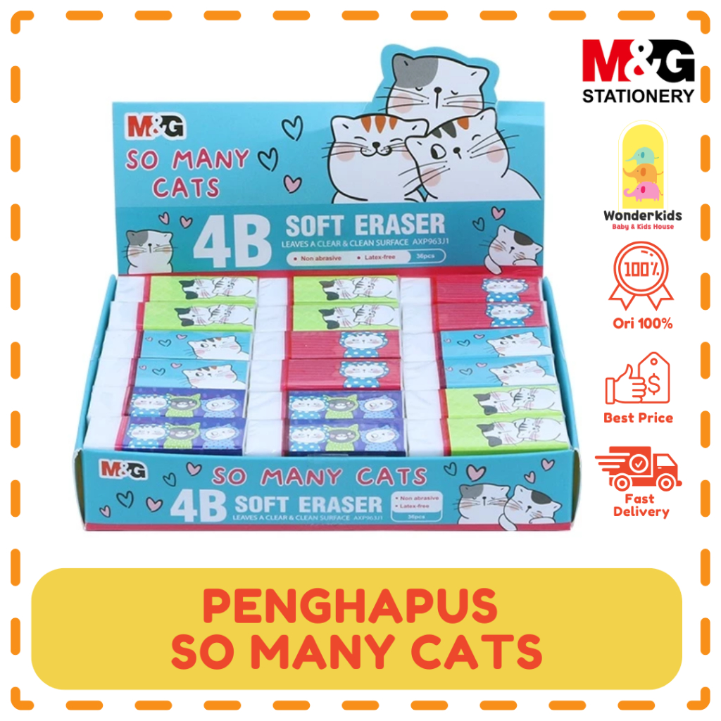 

M&G Penghapus Pensil Eraser Kertas 4B Mini Karakter Motif Kucing Lucu Caracter Cats Warna Putih Tekstur Lembut