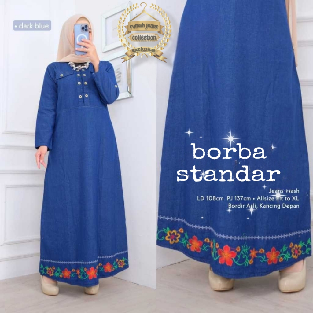 gamis jeans terbaru  gamis jeans bordir kekinian baju muslim wanita