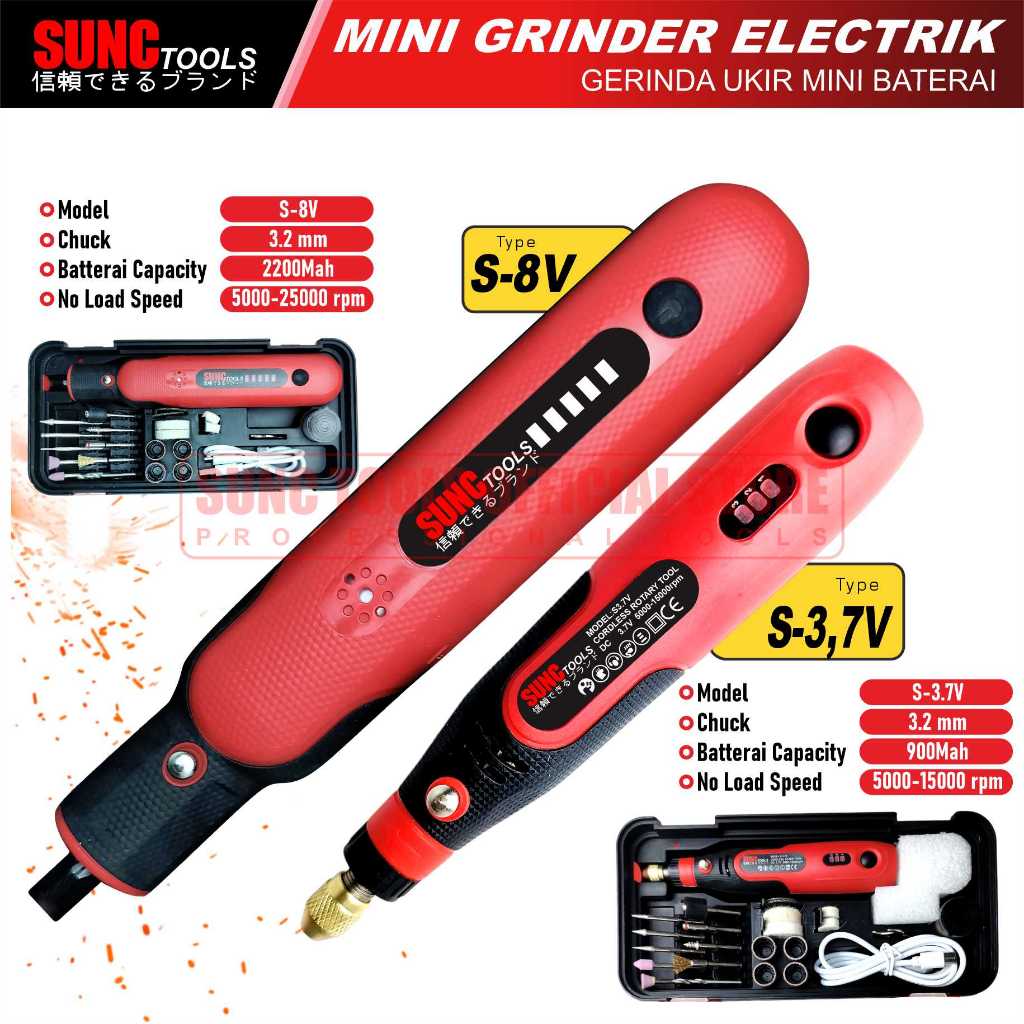 SUNC TOOLS Alat Ukir Listrik Bor Mini Drill Grinder Mini Grinda Bor Baterai Penghalus