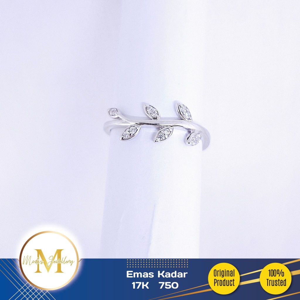 MODIS JEWELLERY - Cincin Daun Italy Putih - Emas 17k  750