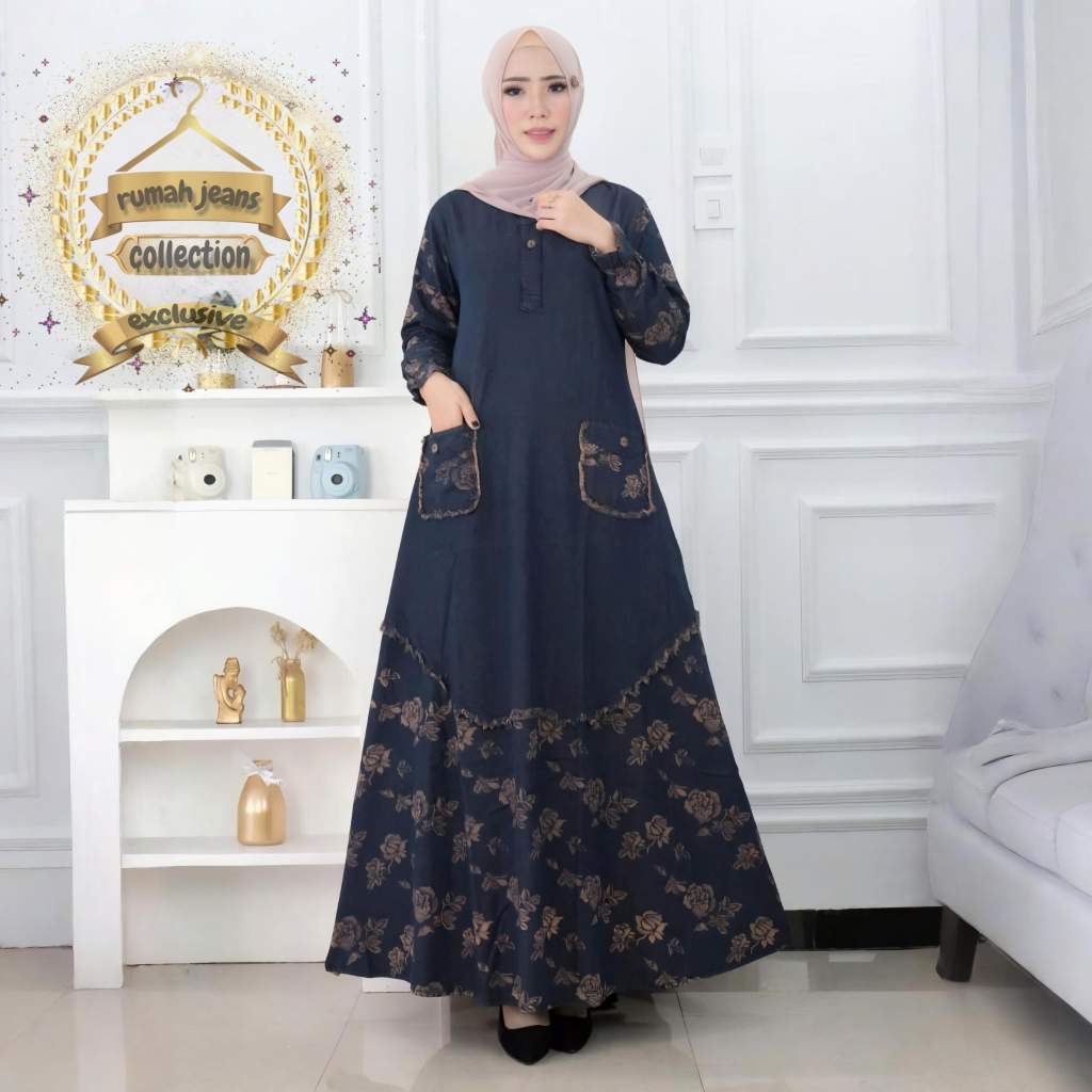 gamis jeans motif gamis jumbo gamis terbaru gamis motif bunga gamis motif mawar