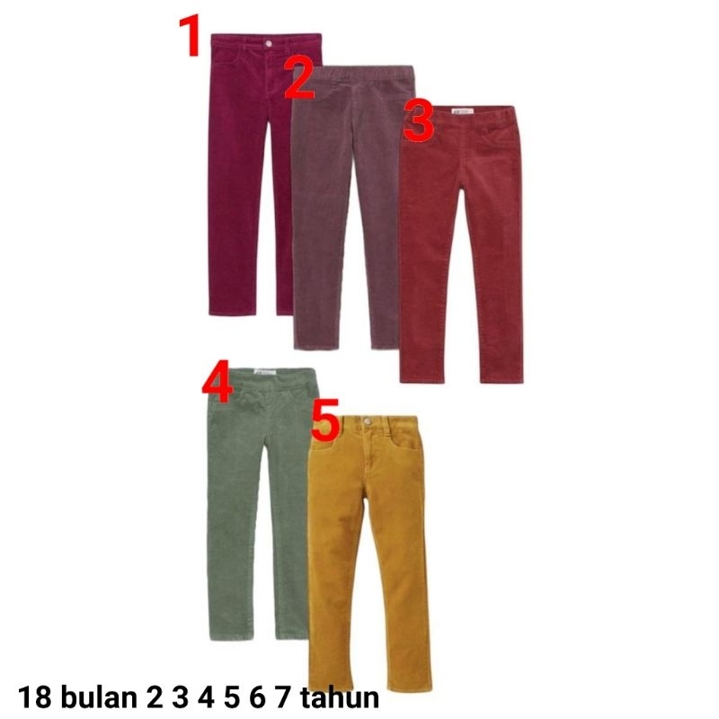 Celana panjang anak perempuan HM 18 bulan 2 3 4 5 6 7 tahun jegging codoray ungu kuning hijau merah