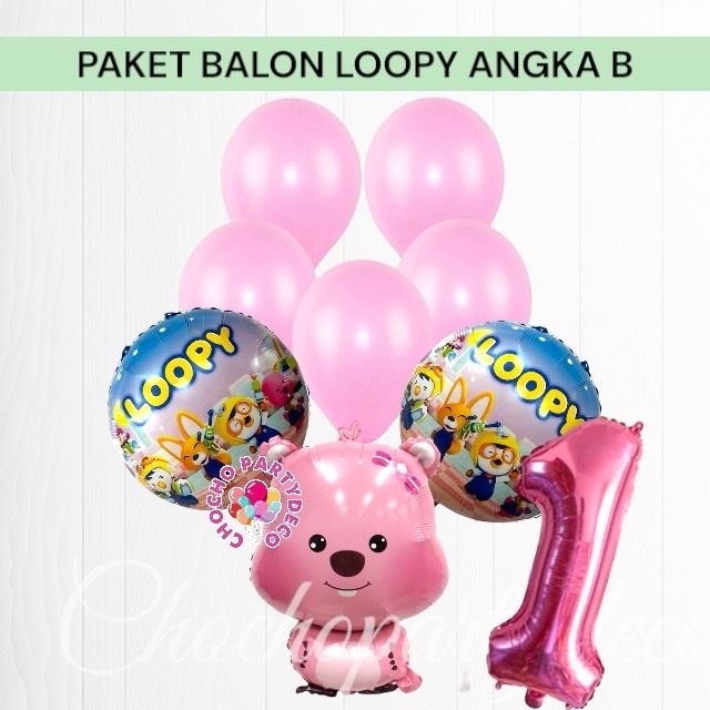 Paket Balon LOOPY PORORO ANGKA B / Dekorasi Ulang Tahun Balon Pororo Loopy