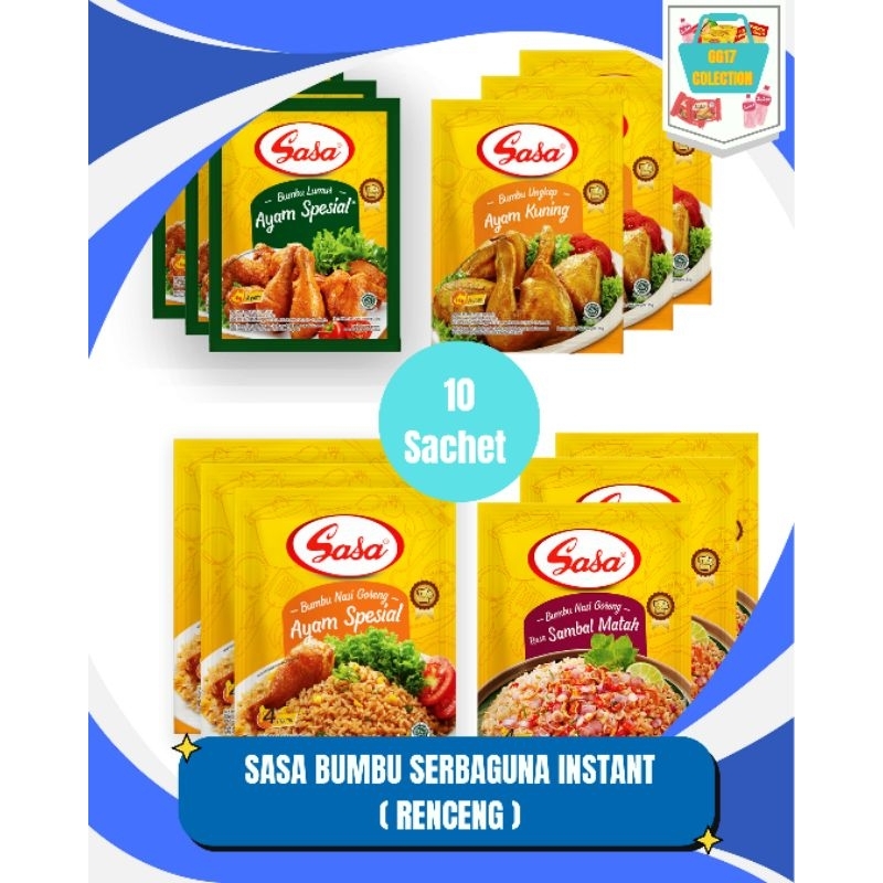 

Sasa Bumbu masak Instant Renceng (@10 sachet )NASI GORENG SPESIAL, NASI GORENG SAMBAL MATAH, BUMBU UKEP KUNING, BUMBU AYAM LUMUR SPESIAL