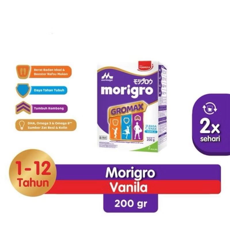 

BELI 2 GRATIS 1 MORINAGA MORIGRO 78GR GROMAX 1-12 th Vanila/Madu 200 Gram Susu nutrisi pertumbuhan anak