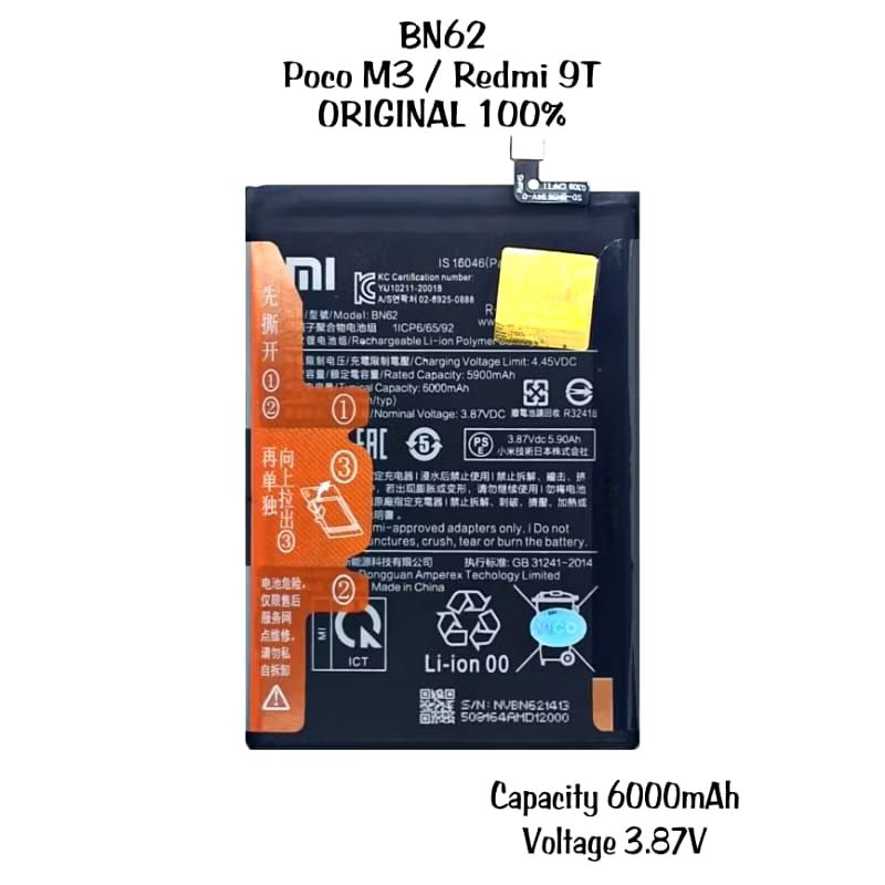 Baterai batre ORIGINAL Xiaomi BN62 Redmi 9T / Poco M3 Battery hp