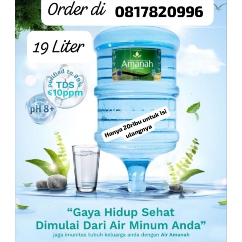 

Air Minum Air Amanah PH8+ TDS 10ppm kemasan galon 19Liter galon beserta Airnya khusus wilayah Yogyakarta