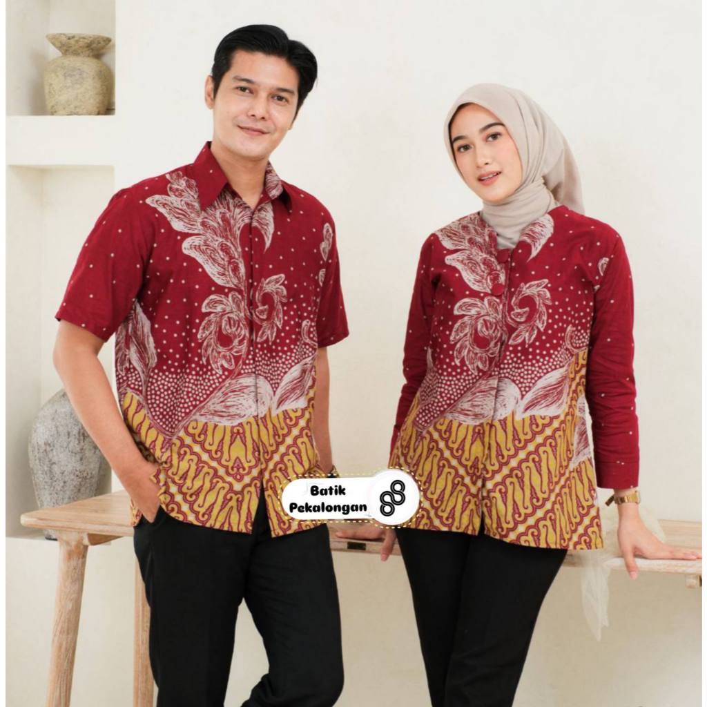 BATIK PEKALONGAN 88 - Couple Hem & Blouse Anggrek Batik Bahan Katun Prima Atasan Kerja Seragam nb