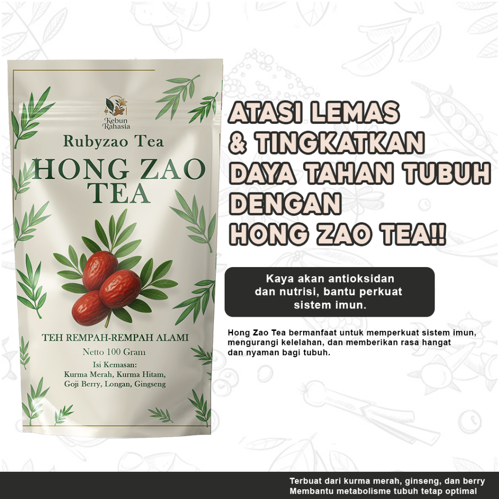 

RUBYZAO TEA Kebun Rahasia - Teh Kurma Merah Isi 100 gram Teh Angco / Angco Tea / Hong Zhao Tea | Teh Herbal | Teh Kesehatan | Kesehatan Vitalitas yang Melonjak | Teh Kurma Merah Kurma Longan Goji berry Ginseng Kombinasi Teh Buah